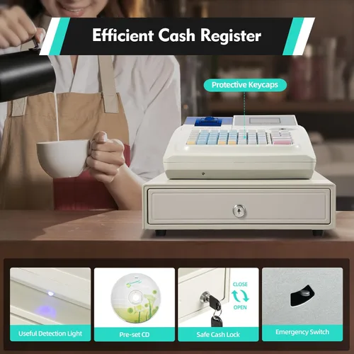 Vista 8 de Caja registradora, caja registradora electrónica de 48 teclas, 8 pantalla LED digital, 100 V, sistema electrónico POS, caja registradora Blanco