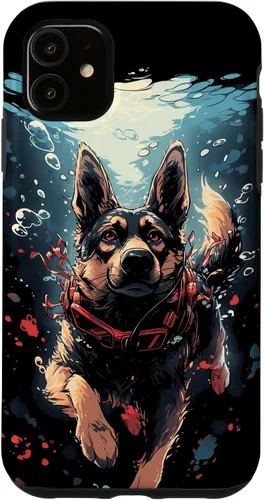 Vista 7 de iPhone 16 German Shepherd Dog Diving Swimming Underwater Case