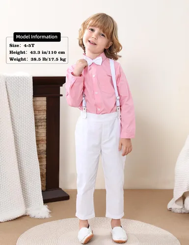 Vista 8 de A&J DESIGN Conjunto de ropa formal para niños pequeños con tirantes y tirantes