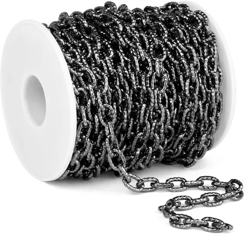 Vista 16 de 33 Pies de Cadenas de Cable Rolo Negro, 4 MM de Cadena de Eslabones O de Cable Ovalado de Aluminio Banado en Negro en Carrete a Granel para Hacer