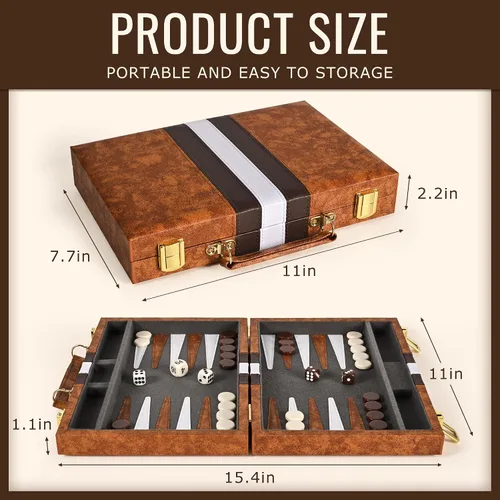 Vista 3 de ropoda Juego de mesa Backgammon (11 pulgadas) para adultos y niños, juego de estrategia de tablero clásico, juego de backgammon portátil y de viaje