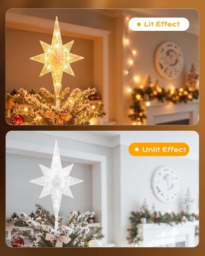 Vista 4 de Decoración para árbol de Navidad con forma de estrella 3D, 10 bombillas integradas para decoración de Navidad en interiores