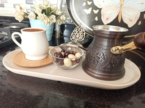 Vista 7 de DEDE Copper - Serie IST (M-9.6 fl oz) Olla de café árabe griego griego grabada de cobre macizo más grueso, cafetera para estufa, Cezve, Jezve Antiguo