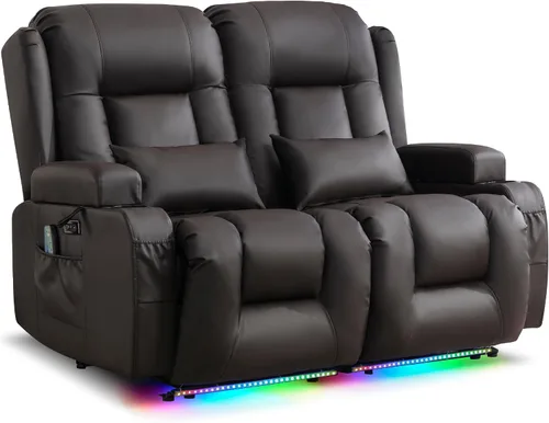Vista 29 de URRED Sofá reclinable Power Loveseat con masaje y calor, gris ceniza