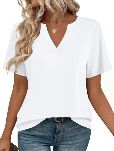 Vista 26 de Zeagoo Camisetas de manga corta con cuello en V para mujer, bonitas, elegantes, casuales, para negocios, trabajo, blusa