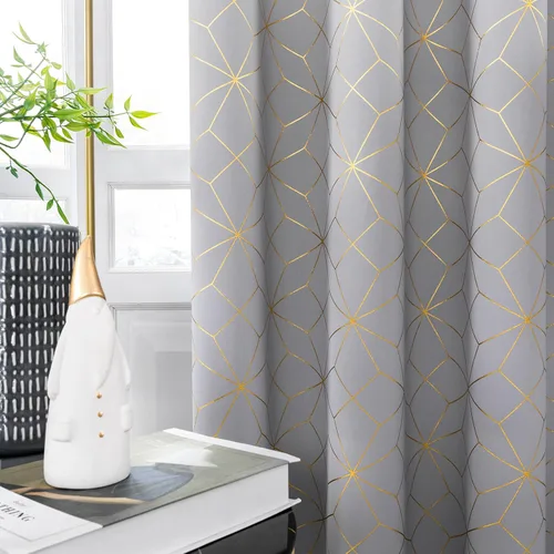 Vista 12 de Beauoop - Cortinas opacas 100% de 54 pulgadas de largo para dormitorio y sala de estar, con patrón marroquí dorado, paneles de tratamiento