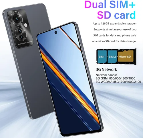 Vista 4 de Smartphone desbloqueado con pantalla HD de 6.56 pulgadas, 2 GB de RAM 32 GB ROM (ampliable hasta 128 GB), teléfono Android Dual SIM, cámara de 2