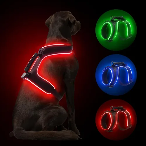 Vista 9 de MASBRILL Arnés con luz para perro, arnés iluminado para perro, recargable, sin tirones, arnés ajustable con luz LED para perros pequeños, medianos