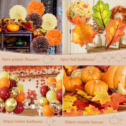 Vista 6 de Suministros de decoración de fiesta de Acción de Gracias, pancarta de Acción de Gracias, remolinos colgantes para vacaciones de otoño, decoración