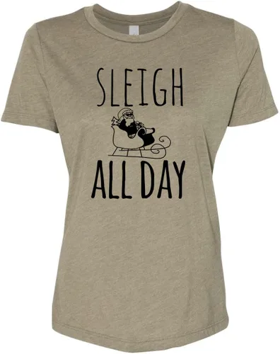 Vista 12 de Cute Women's Screen Printed Crew Neck Tee, Shirts With Sayings, Dusty Blue or Olive