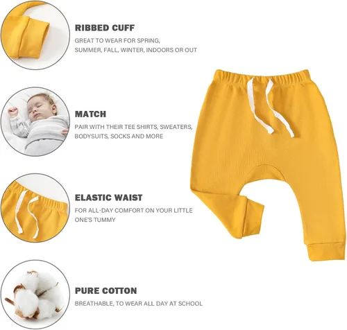 Vista 3 de SOBOWO Paquete de 3 pantalones deportivos para bebé recién nacido, harén de algodón, para niños y niñas, 0-3T entrelazados, 195 GSM