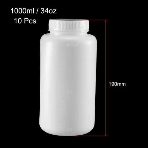 Vista 2 de uxcell Botella de reactivo químico de laboratorio de plástico 33.8 fl oz/34oz de boca ancha Sellado de muestras de líquido Contenedor