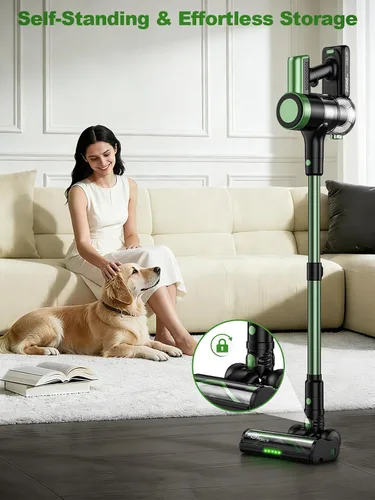 Vista 4 de Aspiradora inalámbrica, aspiradoras de 58 Kpa para el hogar, aspiradora de palo de 55 minutos con autoservicio y pantalla LED, antienredos y carga