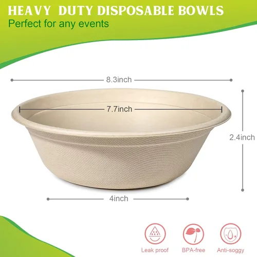 Vista 7 de greensight Cuencos de papel para servir para ensalada, helado, postre y sopa caliente, 32 onzas, resistentes, ecológicos, desechables
