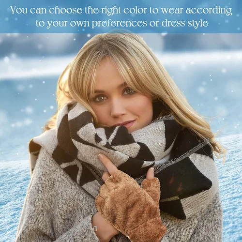 Vista 6 de SATINIOR 3 pares de guantes de pata de gato, guantes sin dedos, guantes de felpa de invierno para mujeres y niñas