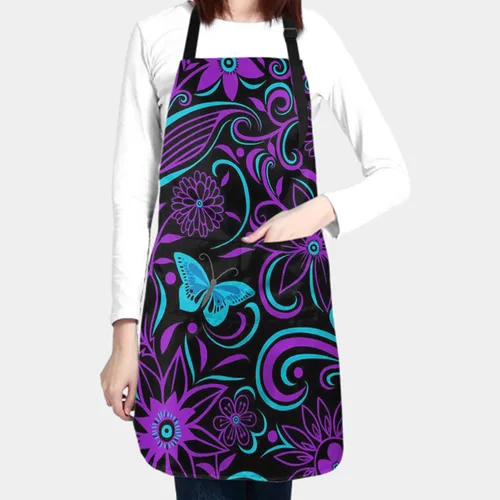 Vista 3 de Giwawa Delantal de artista con bolsillos, delantal con babero artístico, delantales abstractos para mujeres y hombres, delantales de acuarela