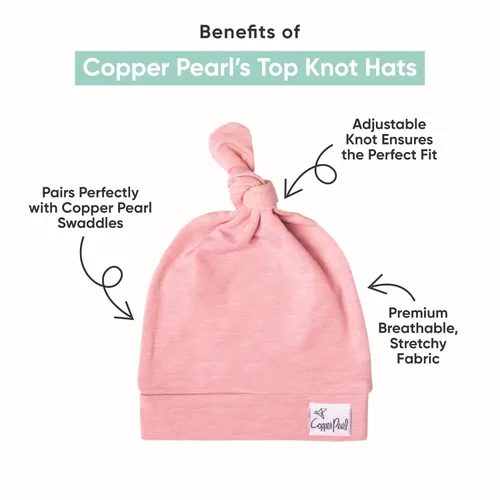 Vista 2 de Copper Pearl Gorro de bebé con nudo superior elástico suave Varsity