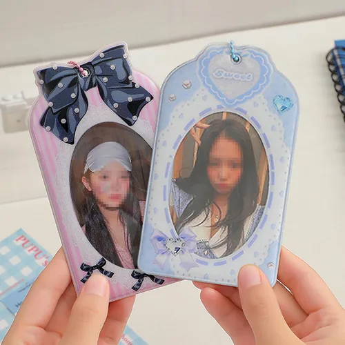 Vista 3 de Kpop - Mini álbumes de fotos de 3 pulgadas, 40 bolsillos, soporte para tarjetas fotográficas con lazo, patrón de corbatín, álbum de fotos para Azul