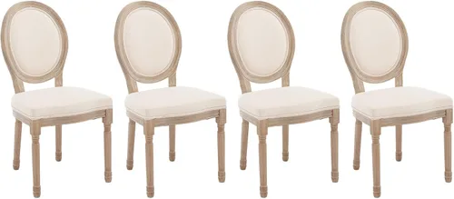 Vista 37 de Kmax Sillas de comedor estilo granja, patas de madera marrón, elegantes sillas de cocina copetudas, sillas de dormitorio francesas desgastadas