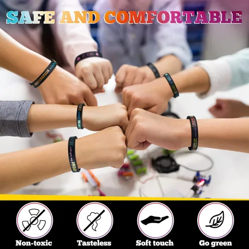 Vista 3 de Bucherry 120 pulseras de silicona motivacionales a granel inspiradoras de goma unisex con citas positivas para estudiantes, profesores, aula, Negro
