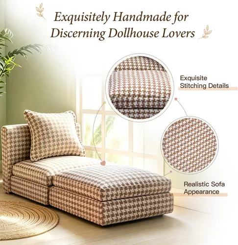 Vista 2 de iLAND Muebles de Casa de Muñecas Sofá Seccional en Miniatura para Decoración de Casa de Muñecas Compatible con Accesorios a Escala 1/12, Sofá