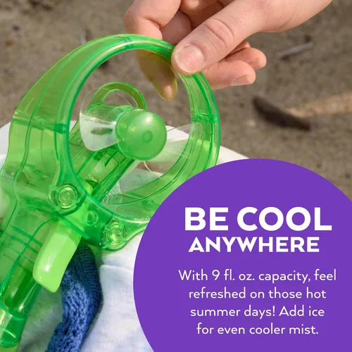 Vista 6 de O2COOL - Ventilador de mano de lujo, funciona con pilas, ventilador pulverizador de agua (verde) Sí