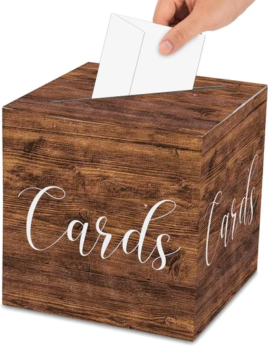 Vista 6 de AWSICE Caja de tarjeta de patrón de madera para fiesta, cajas de tarjetas Madera-1