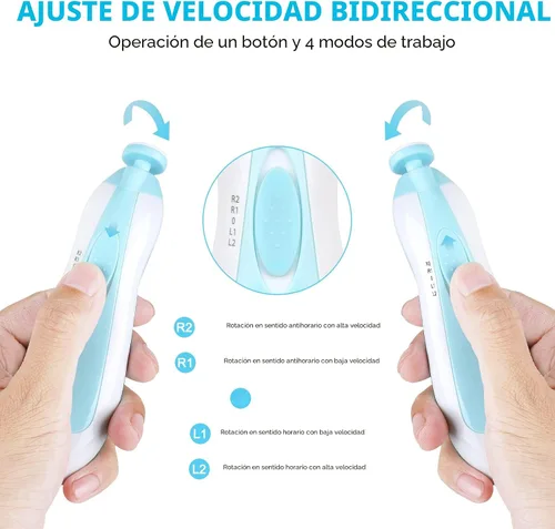 Vista 3 de Lima y taladro eléctrico para uñas de bebé sin garras afiladas, cortador de seguridad 6 en 1, recortador y cortaúñas para dedos de los pies y manos