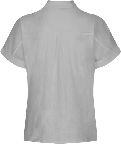 Vista 7 de SMIDOW Camisas de lino de algodón con botones para mujer, cuello en V, manga corta, enrollables, blusas de cuello holgado, blusas casuales de trabajo