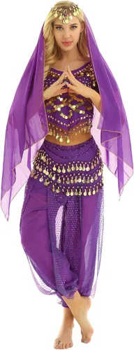 Vista 11 de TiaoBug Women's Belly Dancer India Dance Outfit Halloween Carnival Performance Costume