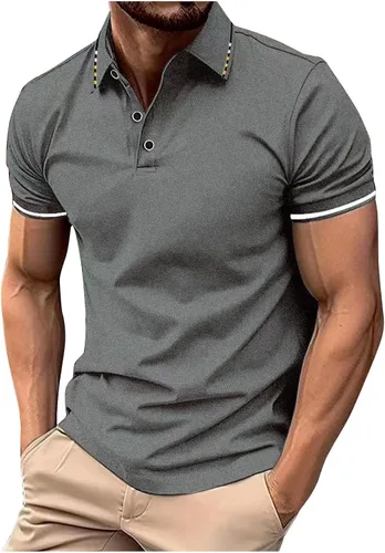 Vista 16 de Mens Shirts Casual Stylish Button Down Short Sleeve Polo Shirt Summer Vacation Shirts Loose Athletic Pullover Tee