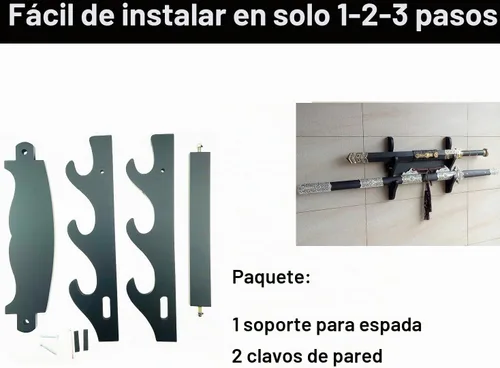 Vista 4 de Soporte de pared de espada de madera, 3 niveles