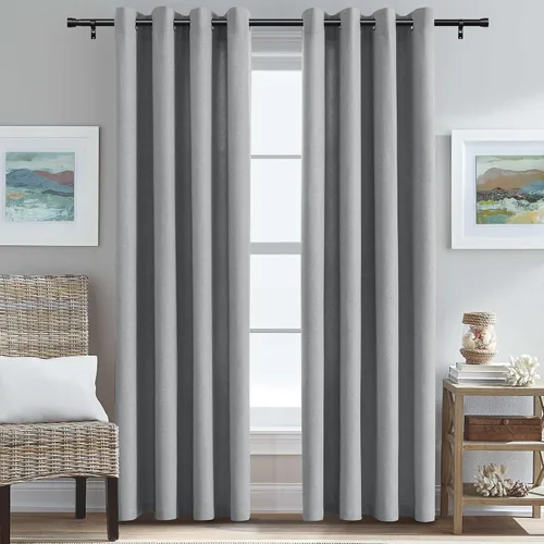 Vista 14 de H.VERSAILTEX Cortinas de cocina texturizadas de lino natural con ojales de 45 pulgadas de largo, lino sintético grueso para oscurecer la habitación