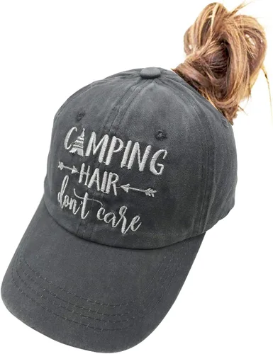 Vista 7 de Gorra de béisbol para mujer, diseño vintage lavado con texto en inglés "Don't Care" Negro