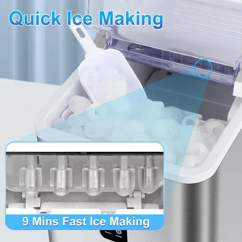 Vista 3 de Máquina para hacer hielo para encimera, 26.5 libras en 24 horas, máquina de hielo eléctrica y máquina de hielo compacta con cuchara de hielo