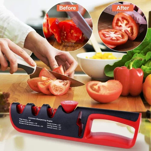 Vista 7 de Cuchillo de cocina de tres etapas 4 en 1 más herramienta afiladora de tijeras con ángulo de hoja ajustable