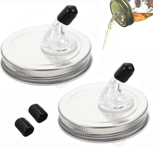 Vista 12 de Boquillas para verter tarros de masón, dispensador de flujo libre para tapas de vertido de whisky Moonshine, apto para tarros Mason de boca regular