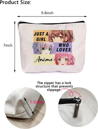 Vista 4 de Bolsa de maquillaje para fanáticos del anime, regalo para amantes del anime, Just A Gl Who Loves Anime, bolsa de cosméticos de viaje para mujeres