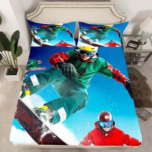Vista 13 de Erosebridal Sábana bajera ajustable de béisbol tamaño individual, juego de cama de juegos deportivos para niños, niñas, adolescentes y adultos