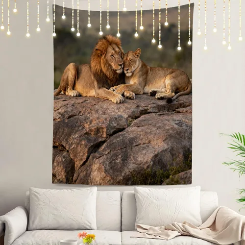 Vista 11 de Shrahala Brown Golden Tapestry, Lion Wall Hanging Hd Print Polyester Backdrop For Dorm Room Bedroom 30 X 40 In