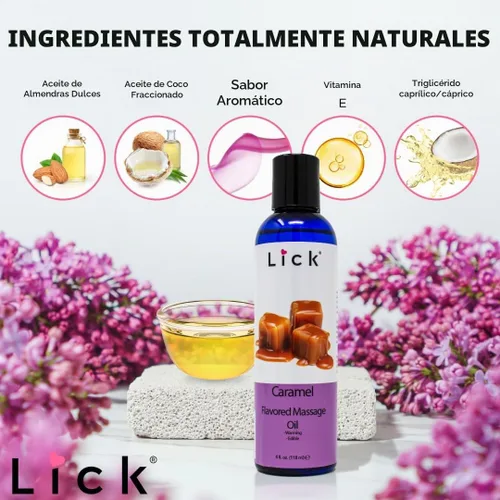 Vista 5 de Lick Aceite de masaje con sabor a caramelo, aceite de masaje comestible de postre cálido con vitamina E, textura suave y segura para el cuerpo