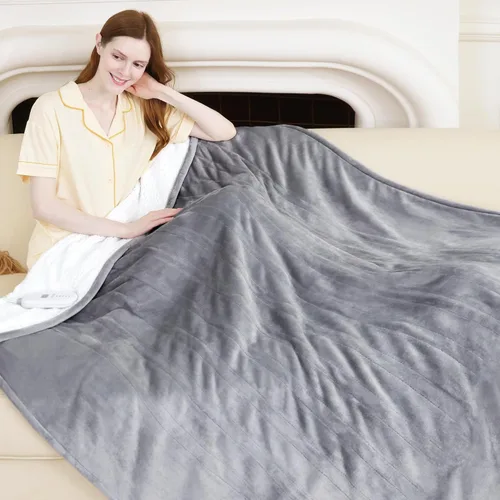 Vista 17 de Manta térmica eléctrica de franela Sherpa de 50 x 60 pulgadas - Manta eléctrica suave con 5 niveles de calefacción y 4 horas de apagado automático