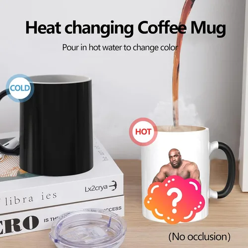 Vista 2 de Taza de café divertida, taza personalizada, taza Barry Wood, la imagen aparece al calentar, regalos de elefante blanco para adultos, usada