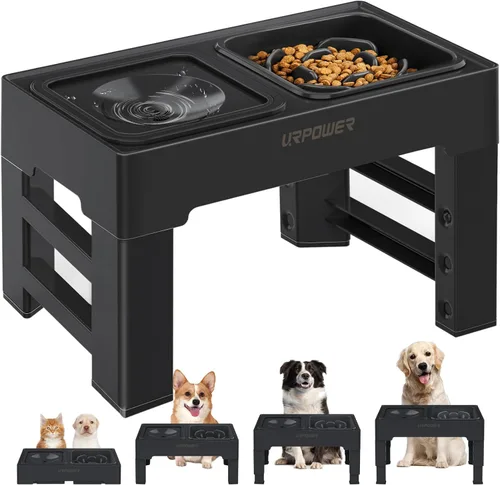 Vista 7 de URPOWER Cuencos Elevados 2 en 1 para Perros, 4 Cuencos Elevados para Perros de Altura Ajustable con Cuenco de Agua Sin Derrames y Cuenco de Comida