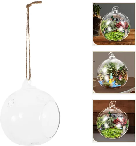 Vista 9 de GANAZONO 2pcs colgante terrario globo DIY aire suculenta plantador transparente florero orbe vela titular para alféizar de la ventana al aire libre