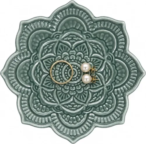 Vista 17 de PUDDING CABIN Plato para anillos de mandala azul, regalo de cumpleaños para amiga mujer mujeres madres niñas