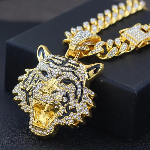 Vista 4 de hdyv5aa Cadena de eslabones cubanos de plata para hombre con colgante, collar de tigre de eslabones cubanos de Miami Ice Out de Miami, joyería