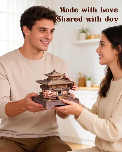 Vista 7 de Rolife Rompecabezas de madera 3D Sakura Pavilion, modelo de arquitectura japonesa y kit de construcción de casas en miniatura para adultos Marrón