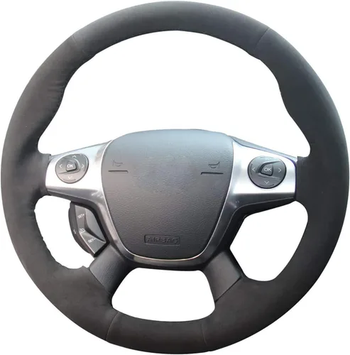 Vista 7 de Loncky - Funda negra para volante de piel auténtica para Ford Escape 2013, 2014, 2015, 2016, Ford Focus 2012, 2013, 2014, 2016, Ford C-Max 2013