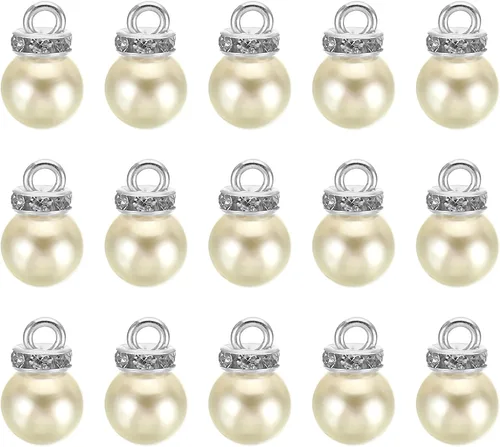 Vista 22 de PATIKIL 100 cuentas de perlas de perlas de imitación con diamantes de imitación DIY para hacer joyas, pulseras y aretes Plateado blanco